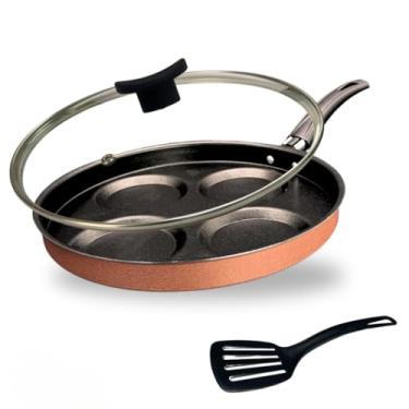 Imagem de Frigideira 26 cm Divisória 4 Ovos Antiaderente Teflon Tampa de Vidro e Espátula Cor Rose e Preto