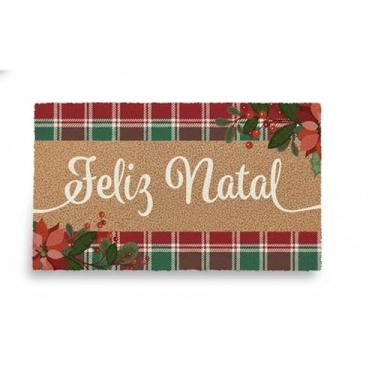 Imagem de Tapete Entrada de porta Emborrachado Natal Retangular vermelho/verde