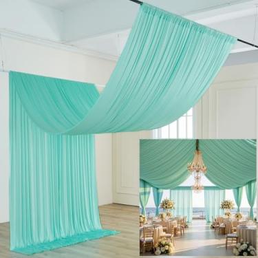 Imagem de Cortinas de teto azul-petróleo de 5 pés × 20 pés para festas de casamento, 4 painéis, cortina de teto de 1,8 m de comprimento para telhado de barraca, sem rugas, drapeado de seda verde menta para