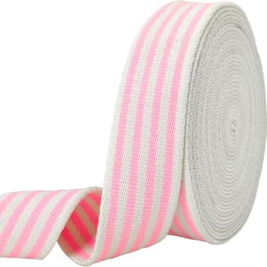 Imagem de Tiras de algodão listradas de 3,8 cm - Fita de tecido jacquard de 6 metros tiras resistentes para fabricação de bolsas, arreios, mochila, cintos, roupas, costura (rosa)