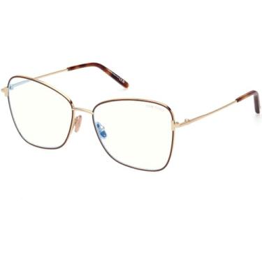 Imagem de Tom Ford Óculos FT 5906 -B 046 ouro pálido brilhante, esmalte marrom fosco, logotipo t, Marrom claro/monocromático/ouro profundo brilhante, 55/15/140