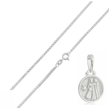 Imagem de Corrente Veneziana 50 Cm Pingente Signo Gêmeos Prata 925 Kl - Juniorjo