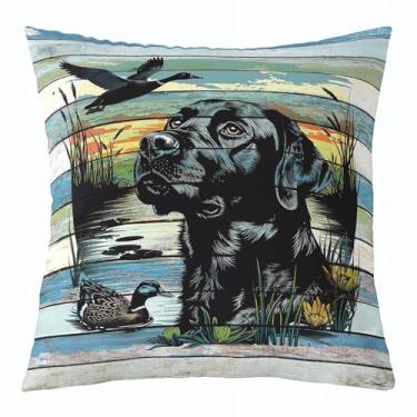 Imagem de jejeloiu Capa de almofada de caça de pato 45,72 cm x 45,72 cm 1 pç capa de almofada de cabana rústica preta para crianças vintage fazenda animais selvagens fronha decorativa para sofá