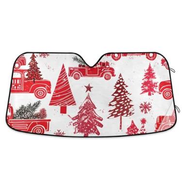 Imagem de Árvores de Natal vermelhas personalizadas caminhão branco para-brisa carro para-sol engraçado universal dobrável caminhão carro persianas para janelas dianteiras automotivo L, 144.8 cm x 80.0 cm