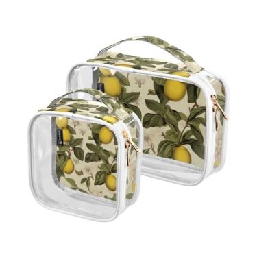 Imagem de Folhas de outono remendos de abóbora sacos de viagem de plástico transparente com zíper, bolsa de cosméticos para carro, bolsa para meninas, pacote com 2, Limões vintage - 8, one size