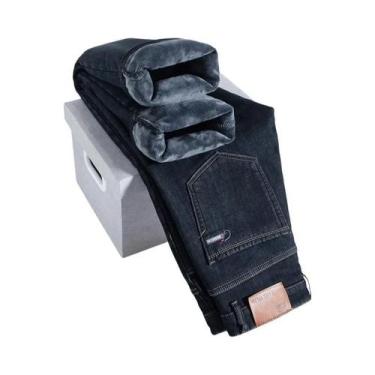 Imagem de Calças Jeans Térmicas De Inverno Para Homens Em Tamanho Grande, Forrad