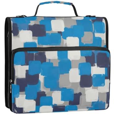 Imagem de Bloco organizador de fichário azul com zíper de 3,5 polegadas, fichários resistentes com alça, estojo de armazenamento de bolsa escolar com alça, 34,5 x 31,5 x 9 cm
