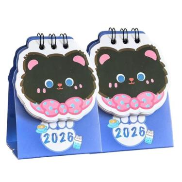 Imagem de 2 peças mini 2026 calendário de mesa com desenho animado de gato, calenda de mesa de gato fofo, material escolar de escritório, agenda diária, organizador anual, decoração de mesa - material de