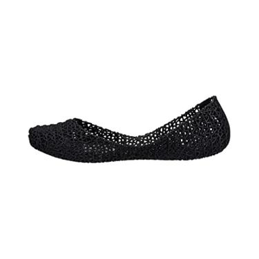 Imagem de Melissa Sapatilhas de papel Campana para mulheres – Confortável, elegante e flexível Slide-On Closed-On Jelly Flat Shoes com design vazado entrelaçado, Glitter preto, 36