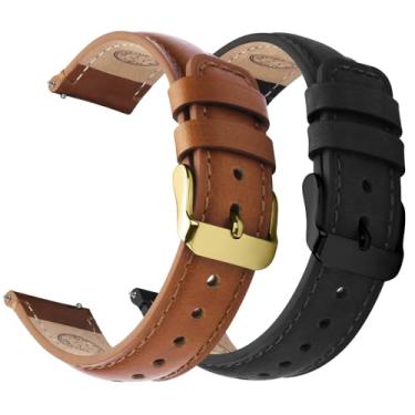 Imagem de Fullmosa Pulseiras de couro de 18 mm, 20 mm, 22 mm, 24 mm, masculina e feminina, pacote com 2 pulseiras macias de substituição com fivela de aço inoxidável, 22mm