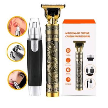 Imagem de Kit Maquina Dragão Cabelo Barba E Aparador De Pelo De Nariz - Trimmer,
