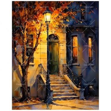 Imagem de Kit de pintura por números de varanda de outono para adultos - Porta DIY com folhas e pintura de lâmpada em tela 40,6 x 50 cm, conjunto de tinta acrílica, adequado para iniciantes, arte para decoração