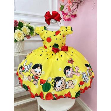 Imagem de Vestido Infantil Magali Baby Amarelo Melancia com Broche e Laço, 8