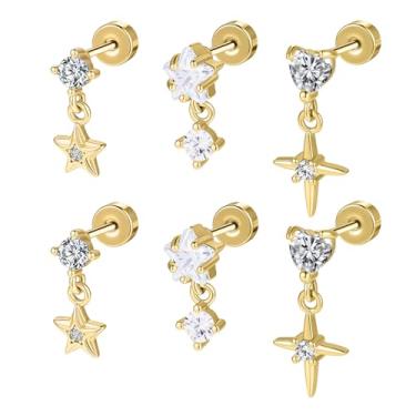 Imagem de AOEDEJ Brincos de pino de costas planas para mulheres 20 g de cartilagem pequena aço cirúrgico para orelhas sensíveis para piercing múltiplo brinco de concha empilhar joias, Aço inoxidável, Criado com