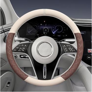 Imagem de Capa de volante ultrafina de couro Napa com aderência de diamante antiderrapante 3D, design respirável e não volumoso, ajuste universal de 38 cm para carros e SUVs