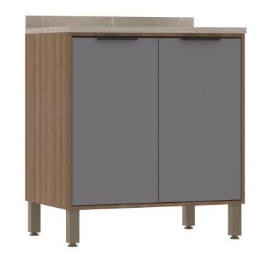 Imagem de Balcão De Cozinha Com Tampo 80 Cm 2 Portas De Abrir Aspen Luciane Móveis cinza Puro