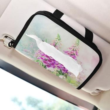 Imagem de SEHANY Porta-lenços de papel de carro lavanda roxa, caixa de lenços para carro, viseira solar, porta-guardanapos retangular, dispensador de máscara de carro, caixa de lenços de papel para automóvel
