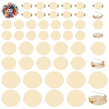 Imagem de NBEADS 80 peças, 4 tamanhos, broche redondo plano, bandejas redondas de ferro, bandejas planas em branco para crachá, bricolage, festa de casamento, artesanato, acessórios de decoração, ouro claro, 15