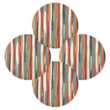 Imagem de Wassud Jogo americano conjunto de 4 tapetes de mesa redondos com listras em tom de terra para cozinha e jantar, laváveis e resistentes ao calor, decoração de mesa 39 cm