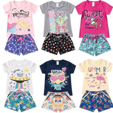 Imagem de Kit 6 Conjuntos Verão Infantil Feminino  Algodão Cores e Estampas Vari