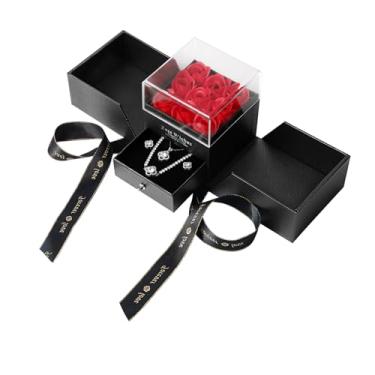 Imagem de Conjunto de 9 rosas eternas preservadas com pingente e brincos - Dia dos Namorados, Dia das Mães, presentes de aniversário para mulheres, lembrança romântica para esposa, mãe, avó (9 rosas vermelhas)