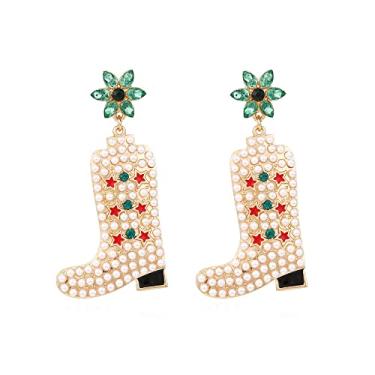 Imagem de Brincos de caubói feito à mão com contas de vaqueira, brincos pendentes de gota flor de neve para mulheres meninas festa de casamento vestido chique fantasia joias de Natal, Cristal Esmalte Cristal Miçanga, Esmalte