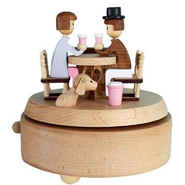 Imagem de pcagfaajmh Caixa de música colecionável caixa de música de madeira sonhadora caixas musicais de madeira clássicas aniversário para crianças crianças (cor: tamanho da cor da imagem: 11 x 11 x 13 cm)