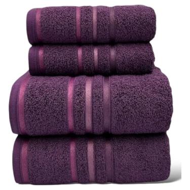 Imagem de Kit 4 Toalhas Banho e Rosto 100% Algodão Gramatura 460g/m² Macias Absorventes Conforto para Uso Diário (Púrpura)