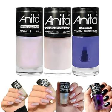 Imagem de Kit 4 Esmaltes Anita Efeitos Furta Cor Holográficos Efeito Borboleta Encantado Luz e Top Brilho (3 Cor)