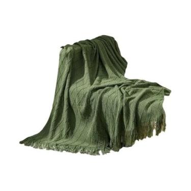 Imagem de Cobertor Leve De Acrílico Tricotado Em Estampa Xadrez Rosa Com Franjas