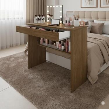 Imagem de Penteadeira Multiuso Virgínia Estilo Escrivaninha - Compacta e Funcional (Freijó)