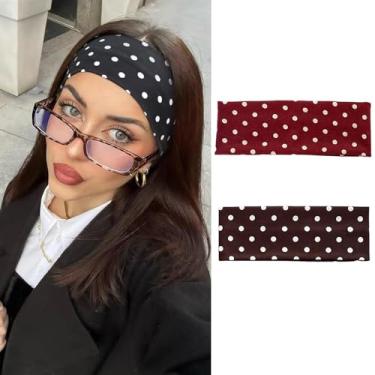 Imagem de papasgix Faixa de cabeça feminina de bolinhas, faixa de cabelo elástica larga preta e branca com acessórios de cabelo Dot Y2K para festas diárias (vermelho + marrom)