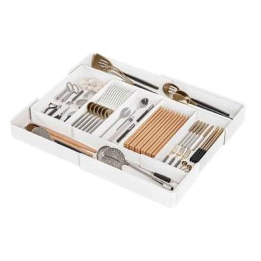 Imagem de Organizador de Talheres Extensível Ajustável Para Gaveta 27cm até 51cm Multiuso (BRANCA)