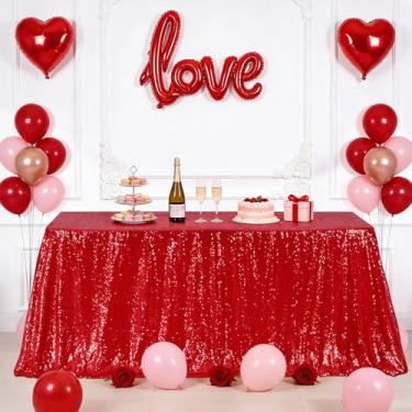 Imagem de Eternal Beauty Toalha de mesa vermelha, 152 x 300 cm com lantejoulas retangulares para bolos, sobremesas, exposições, festas, eventos de aniversário