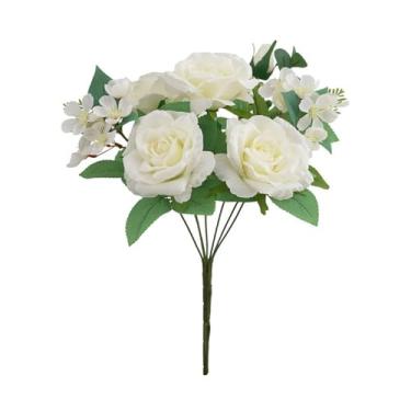 Imagem de Flores falsas rosas grandes rosas artificiais buquê de seda rosa flor cerejeira para decoração de festa em casa flores falsas decoração de flores falsas (branco)