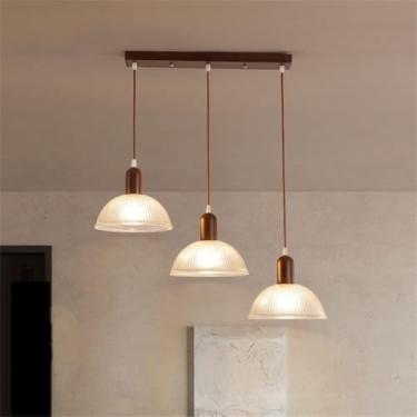 Imagem de Luminária pendente E27 moderna para mesa de jantar, com cúpula de vidro, modelo criativo e moderno, com 3 lâmpadas, ideal para quarto, sala de estar, sala de jantar, cozinha e ilha. Luminári