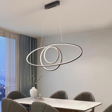 Imagem de Luminária pendente LED moderna para mesa de jantar, 86x36x100cm, 60W, dimerizável, 3000K-6000K, controle remoto, para sala de jantar, cozinha, bar, escritório, altura ajustável, lustre (pret