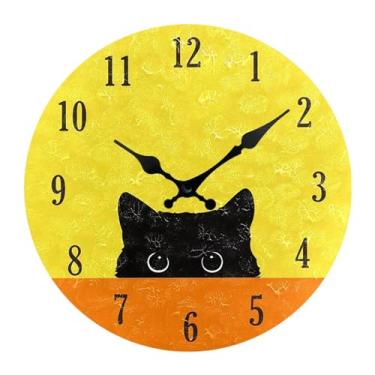 Imagem de Wswqop Relógio de Parede Engraçado com Gato, Relógio de Parede Silencioso, Presente de Boas-vindas, Relógio de Parede Moderno Decorativo para Pendurar, Estilo D, Tamanho real