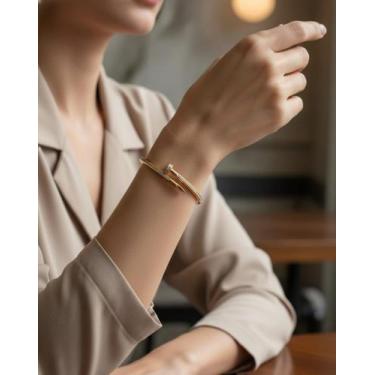 Imagem de Bracelete de Aço Inox com Banho Dourado  Aro Prego - Deusa Modas, Dour