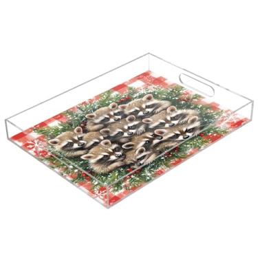 Imagem de STAYTOP Linda guirlanda de Natal guaxinim bandeja de acrílico para servir 15,7 x 11,20 cm, bandejas decorativas à prova de derramamento, organizador de bancada para café da manhã, chá, comida