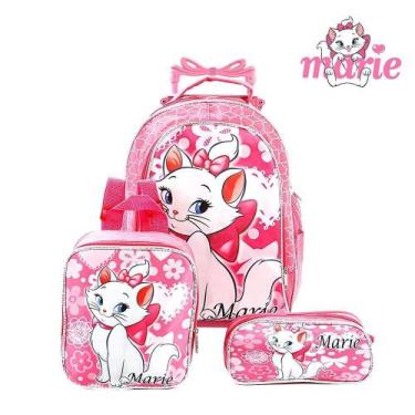 Imagem de Kit Mochila Escolar Infantil Gata Marie Com Rodinhas - TOYS 2U