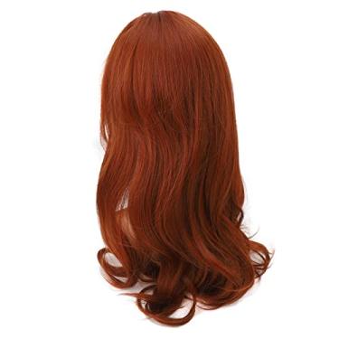 Imagem de Generic Peruca Sintética Longa Encaracolada Marrom Avermelhada Com Franja para Cosplay de Festa de Halloween, Peruca Elegante e Confortável para Mulheres, Material de Fibra de Alta Temperatura