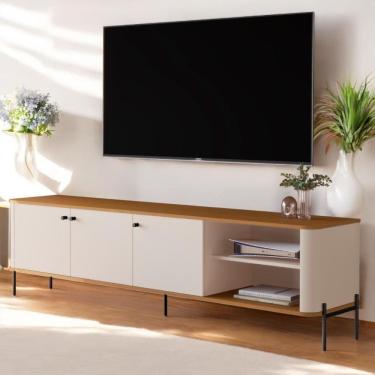 Imagem de Rack Para Sala Tv Até 70 Polegadas Moderno 3 Portas - Off White Nature Preto