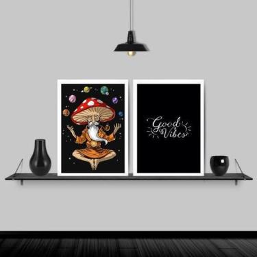 Imagem de Kit 2 Quadros Monge Meditação Good Vibes 45X34 Vidro Branca - Quadros 