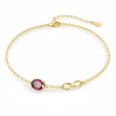 Imagem de MYJEWR S925 Pulseira feminina banhada a ouro 14 K, joia de ouro ajustável delicada, corrente de mão moderna para mãe, esposa e senhoras, presente de aniversário para ela, One Size, Metal, Ruby criado