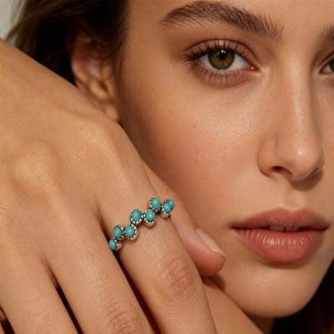 Imagem de Anéis de prata turquesa para mulheres - Aliança de casamento empilhável com dedo ocidental - Joias turquesa para acessórios de vestidos
