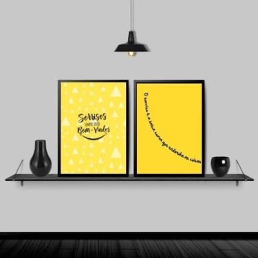 Imagem de Kit 2 Quadros Dentista Sorriso Amarelo 33X24Cm Vidro Preta