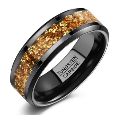 Imagem de NUNCAD Anel de tungstênio preto, anel de noivado masculino feminino com citrino/azul/ametista/galáxia opala anel de noivado 4 mm 8 mm anel de compromisso ajuste confortável tamanho 5-12, 10, Citrino