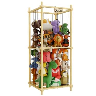 Imagem de Gaiola de armazenamento de animais de pelúcia de madeira, grande cesta de armazenamento para animais de pelúcia grandes, suporte organizador de peito grande