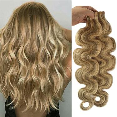 Imagem de Smavida Extensões de cabelo com fita adesiva 56 cm #18 loiro acinzentado para #613 cabelos humanos Balayage Remy 60 g 20 peças/pacote com cola de trama de pele ondulada sem costura em extensões